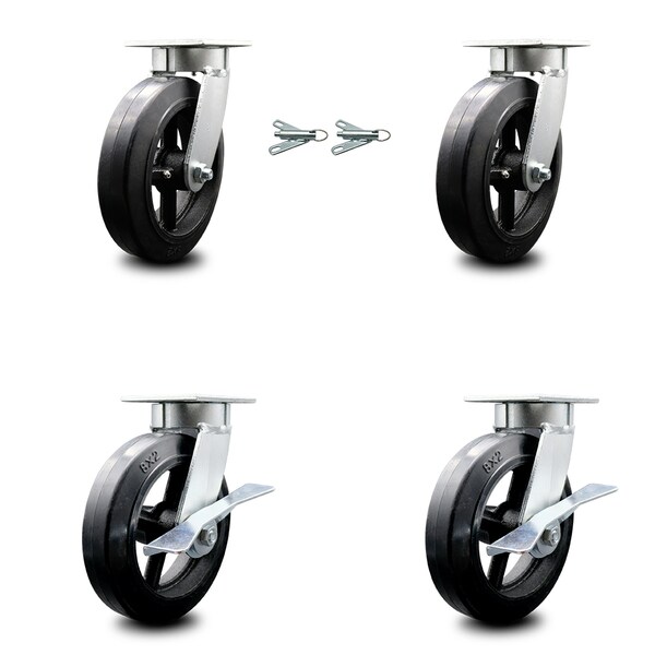 8 Inch Kingpinless Rubber on Steel Wheel Caster Swivel Locks 2 Brakes SCC, 2PK
